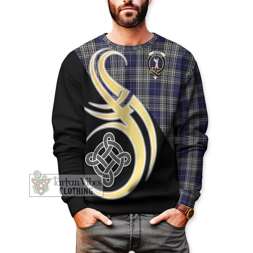 Napier Tartan Sweatshirt with Family Crest and Celtic Symbol Style Unisex - Tartan Vibes Clothing