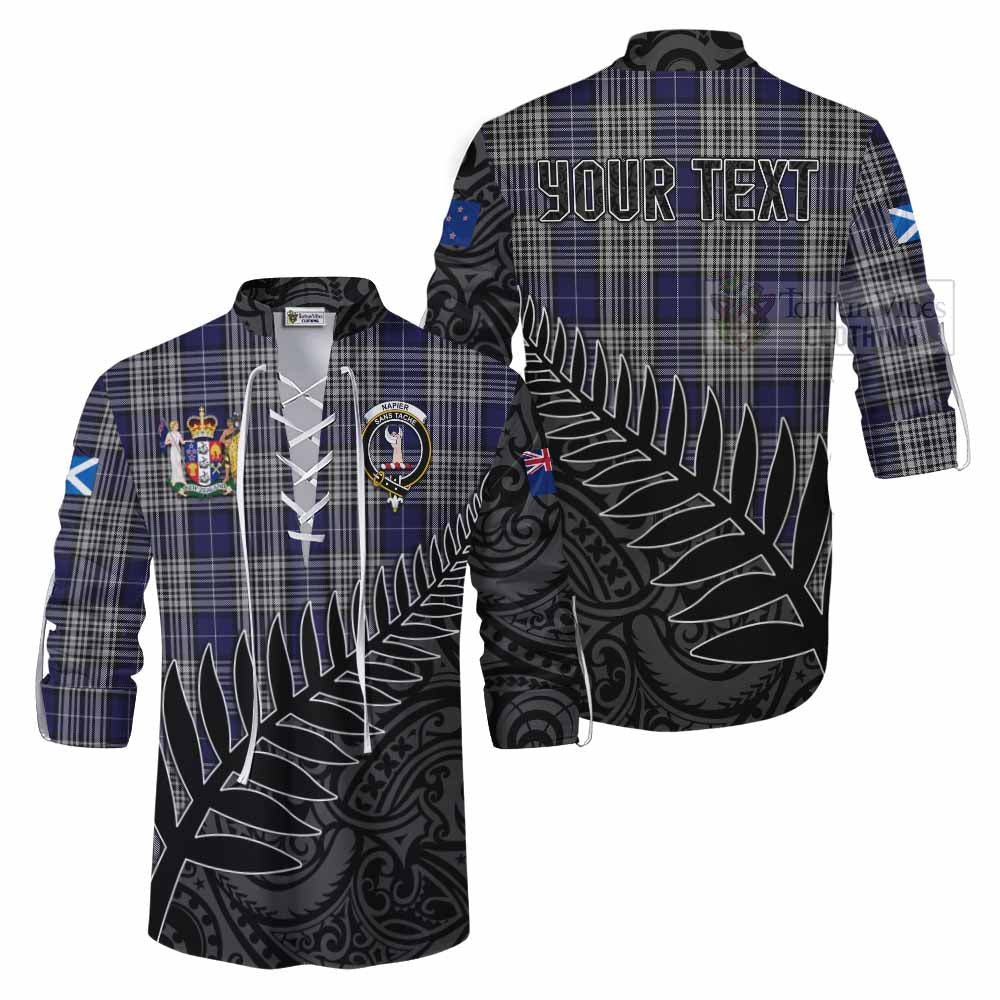 Tartan Vibes Clothing Napier Crest Tartan Ghillie Kilt Shirt with New Zealand Silver Fern Half Style