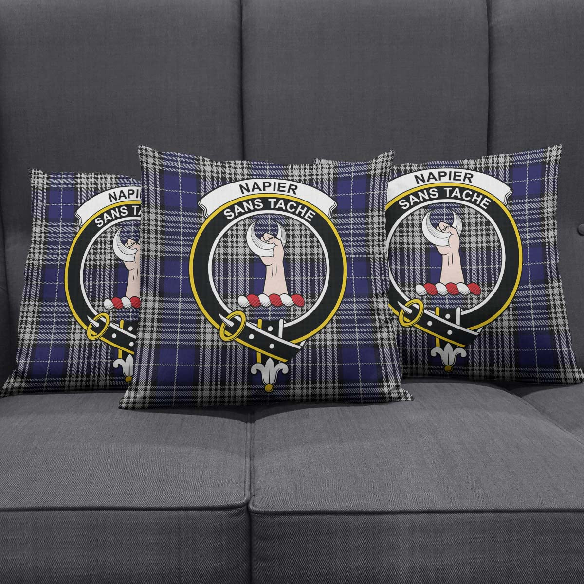 Napier Tartan Pillow Cover with Family Crest Square Pillow Cover - Tartanvibesclothing