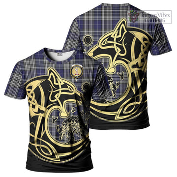 Napier Tartan T-Shirt with Family Crest Celtic Wolf Style