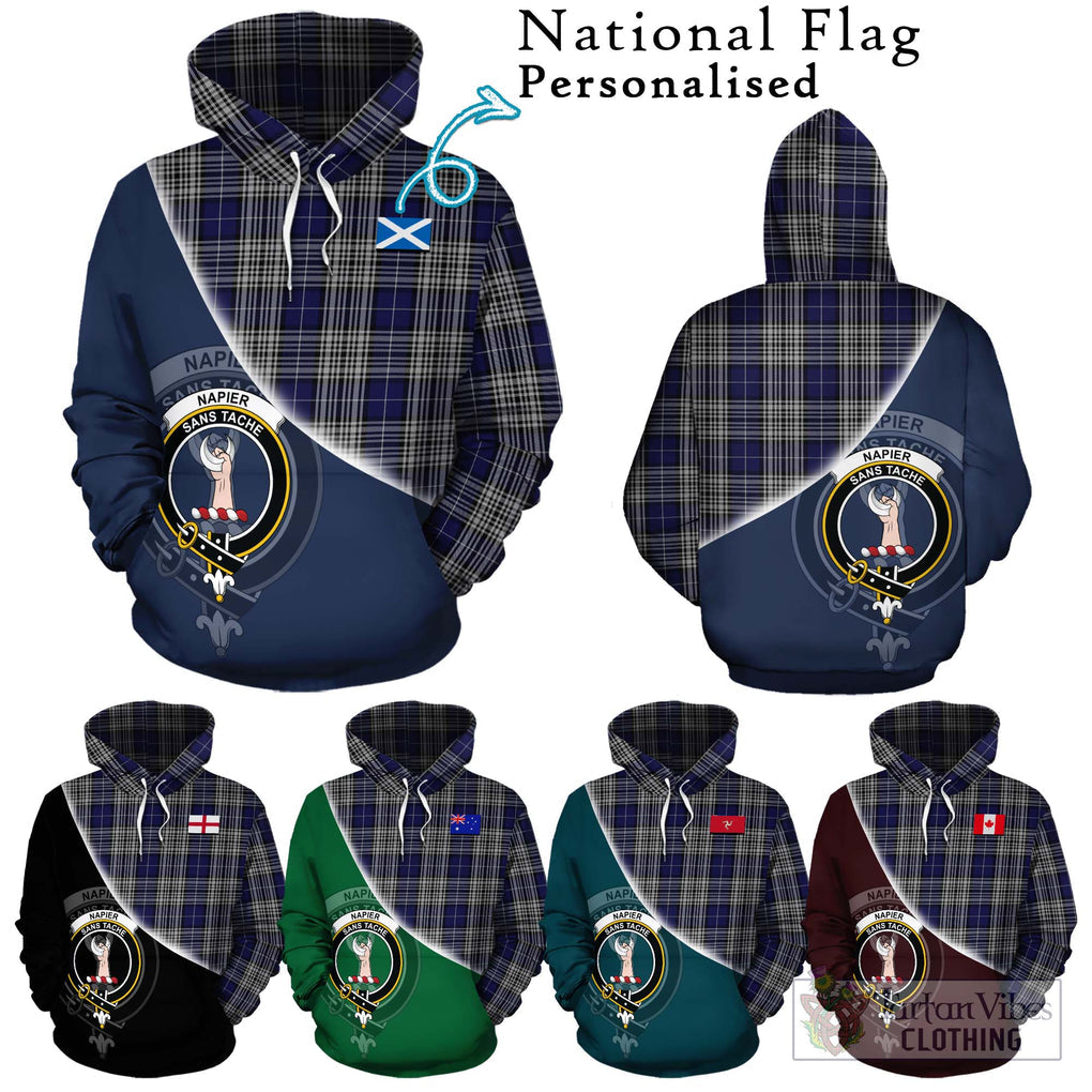 Napier Tartan Hoodie with Personalised National Flag and Family Crest Half Style Zip Hoodie - Tartanvibesclothing Shop