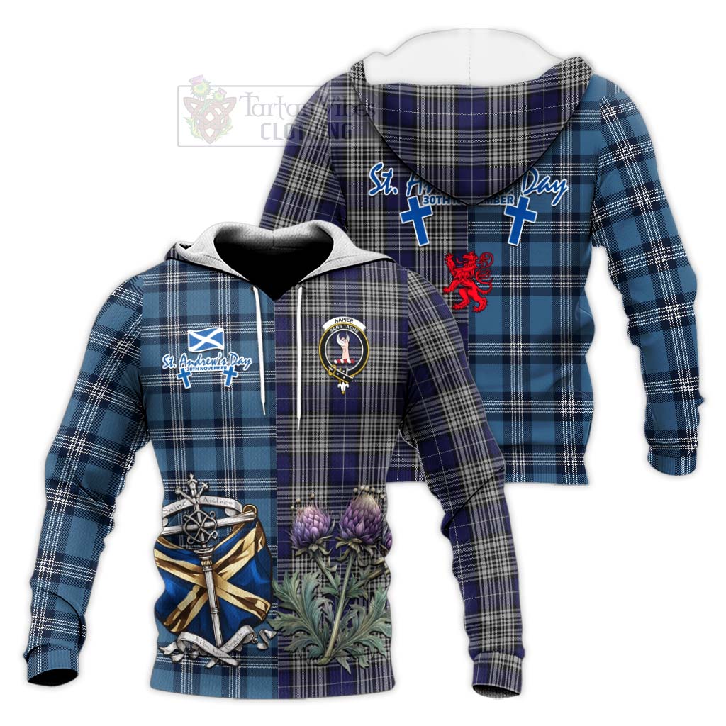 Tartan Vibes Clothing Napier Tartan Knitted Hoodie Happy St. Andrew's Day Half Tartan Style