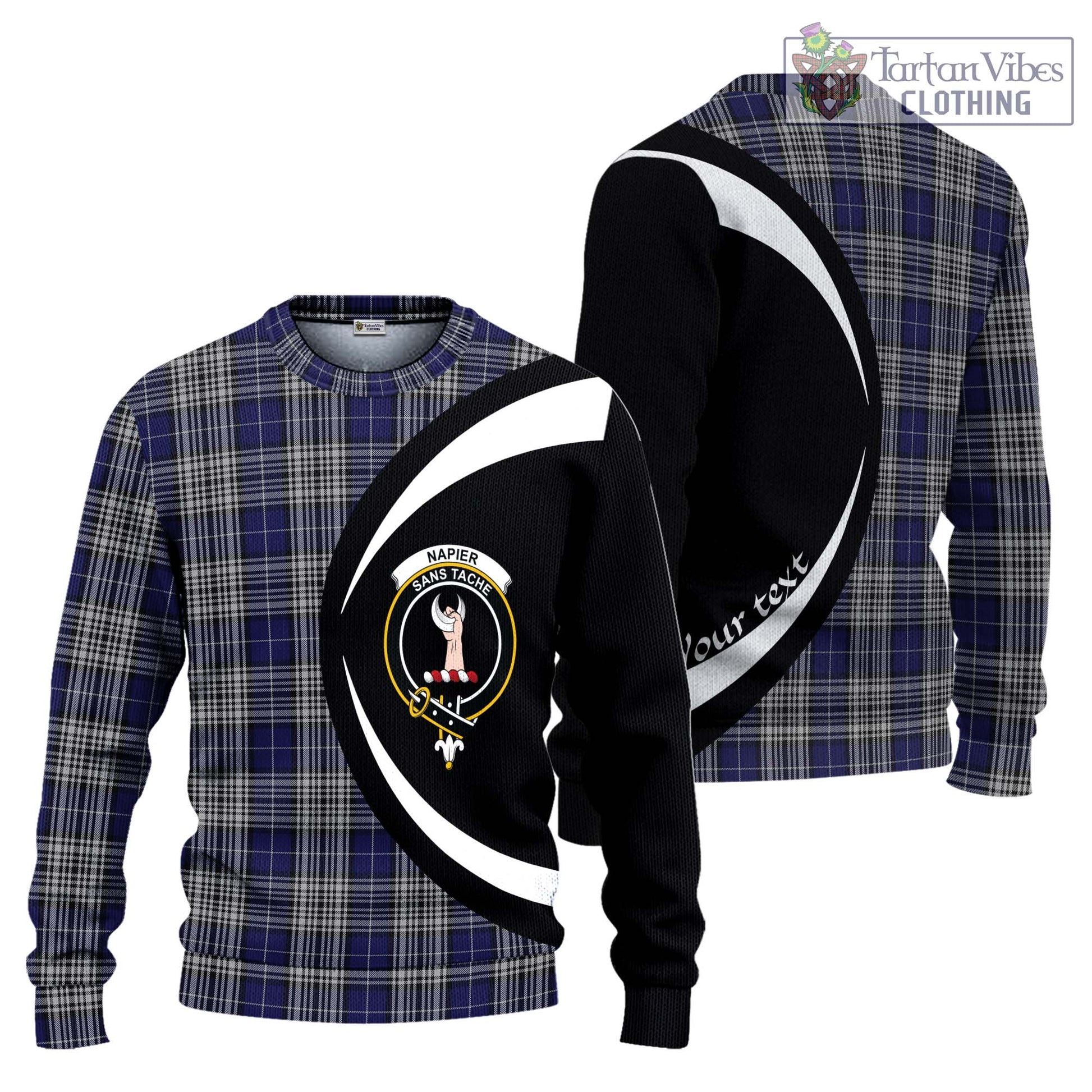 Napier Tartan Knitted Sweater with Family Crest Circle Style Unisex - Tartan Vibes Clothing