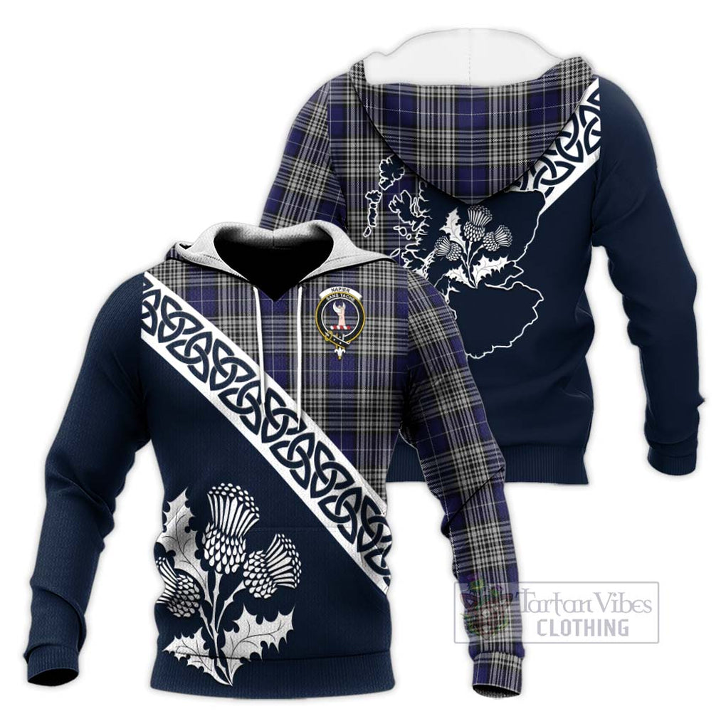 Tartan Vibes Clothing Napier Tartan Knitted Hoodie Featuring Thistle and Scotland Map