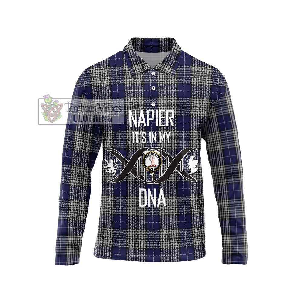 Napier Tartan Long Sleeve Polo Shirt with Family Crest DNA In Me Style Unisex - Tartanvibesclothing Shop