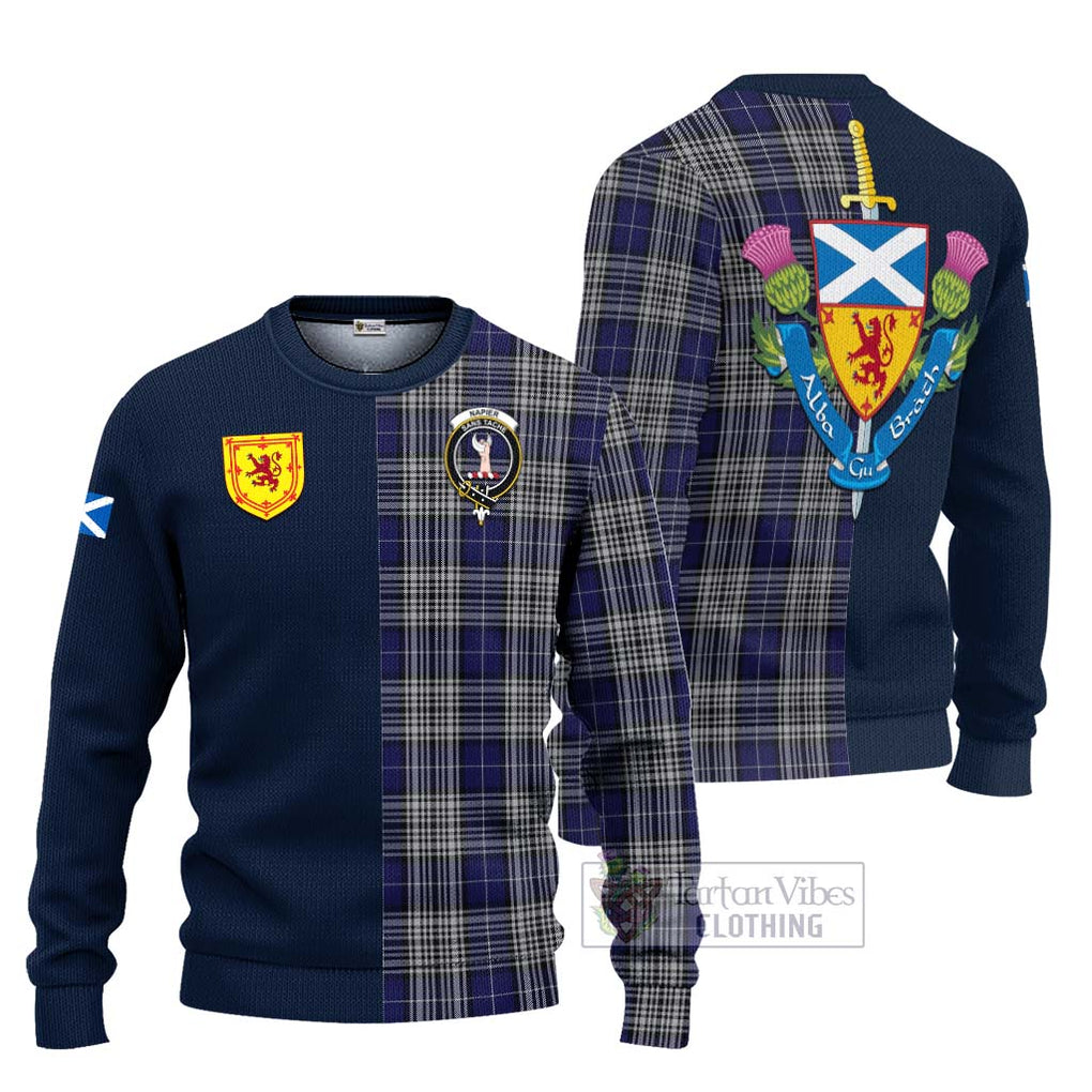 Tartan Vibes Clothing Napier Tartan Knitted Sweater with Scottish Lion Royal Arm Half Style