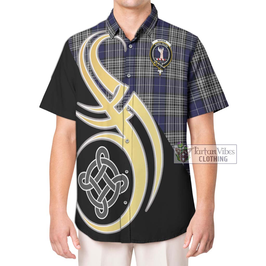 Napier Tartan Short Sleeve Button Shirt with Family Crest and Celtic Symbol Style Kid - Tartan Vibes Clothing