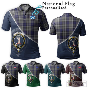 Napier Tartan Polo Shirt with Personalised National Flag and Family Crest Half Style