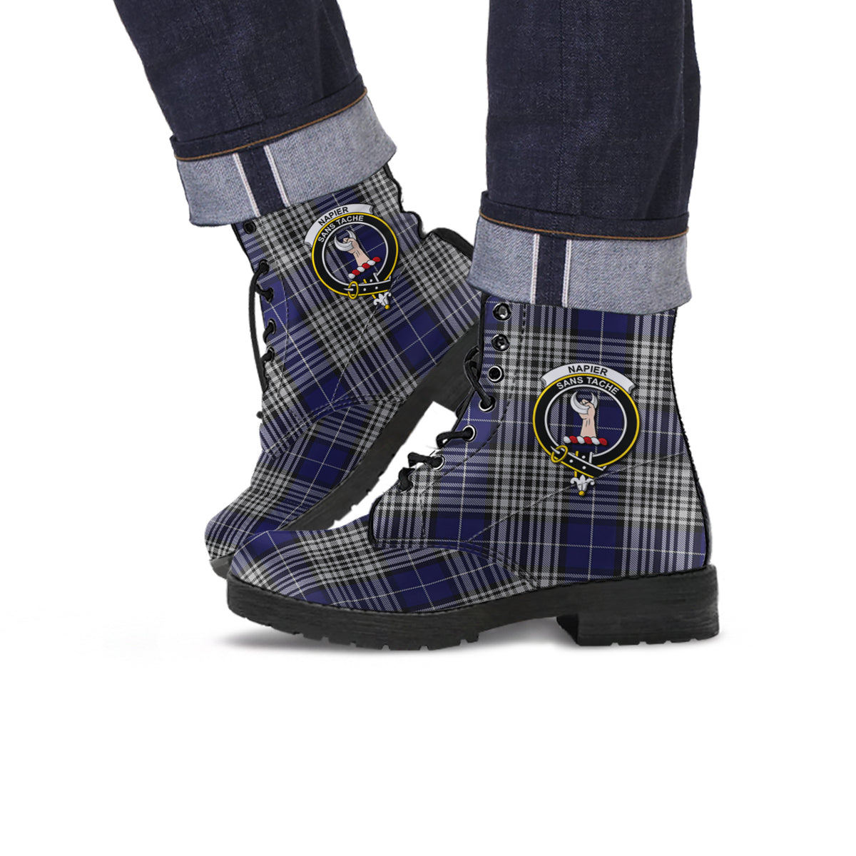 Napier Tartan Leather Boots with Family Crest Men' Boots - Tartan Vibes Clothing