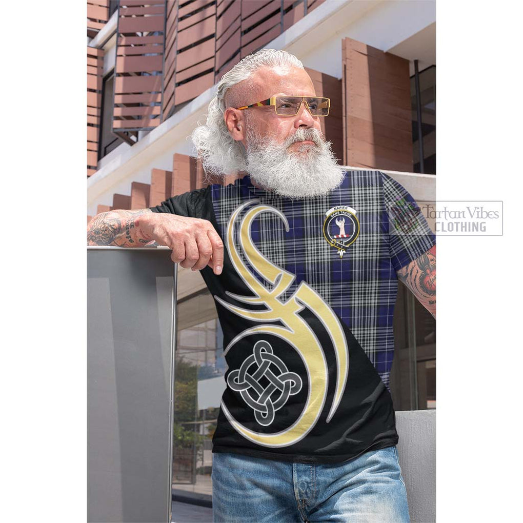 Tartan Vibes Clothing Napier Tartan Cotton T-shirt with Family Crest and Celtic Symbol Style