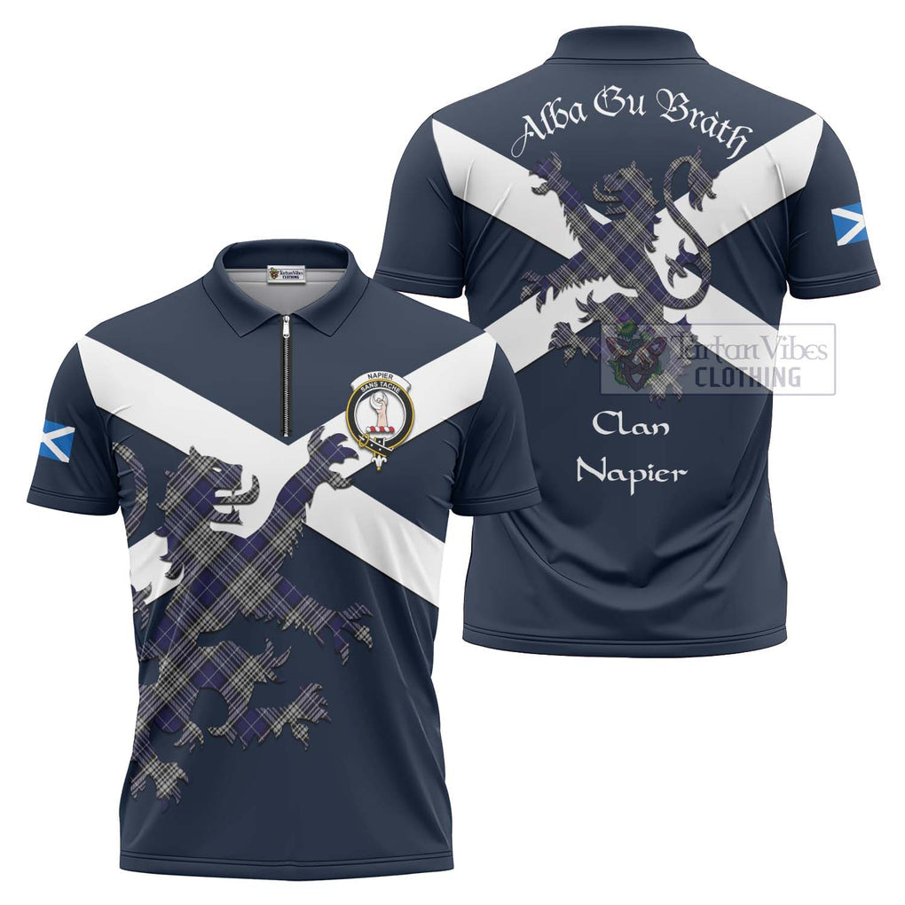 Tartan Vibes Clothing Napier Tartan Lion Rampant Zipper Polo Shirt – Proudly Display Your Heritage with Alba Gu Brath and Clan Name