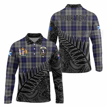 Napier Crest Tartan Long Sleeve Polo Shirt with New Zealand Silver Fern Half Style