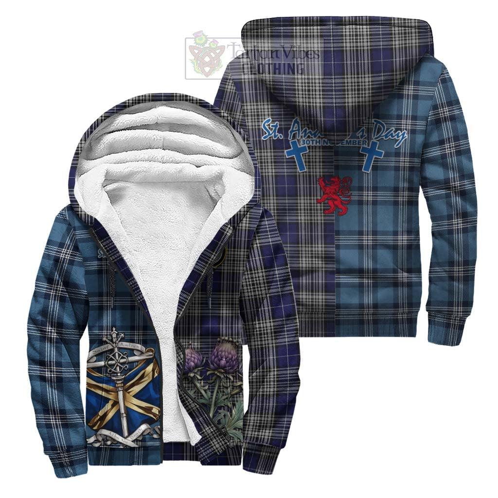 Tartan Vibes Clothing Napier Tartan Sherpa Hoodie Happy St. Andrew's Day Half Tartan Style