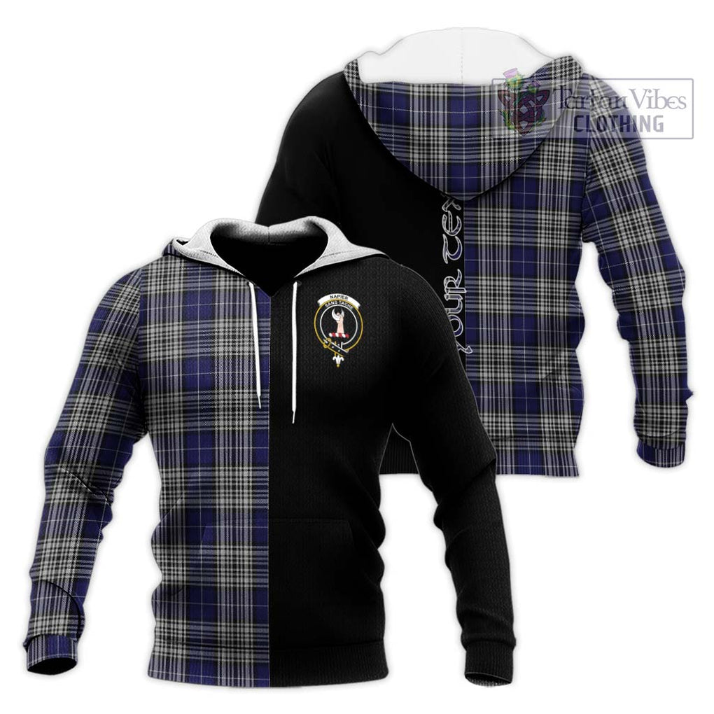 Napier Tartan Knitted Hoodie with Family Crest and Half Of Me Style Unisex Knitted Pullover Hoodie - Tartanvibesclothing Shop