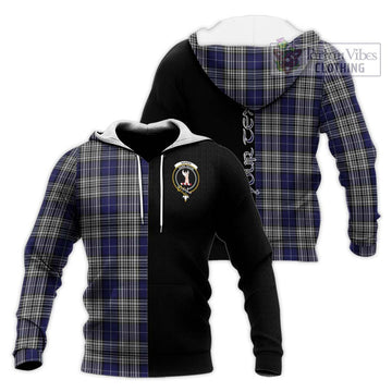 Napier Tartan Knitted Hoodie with Family Crest and Half Of Me Style