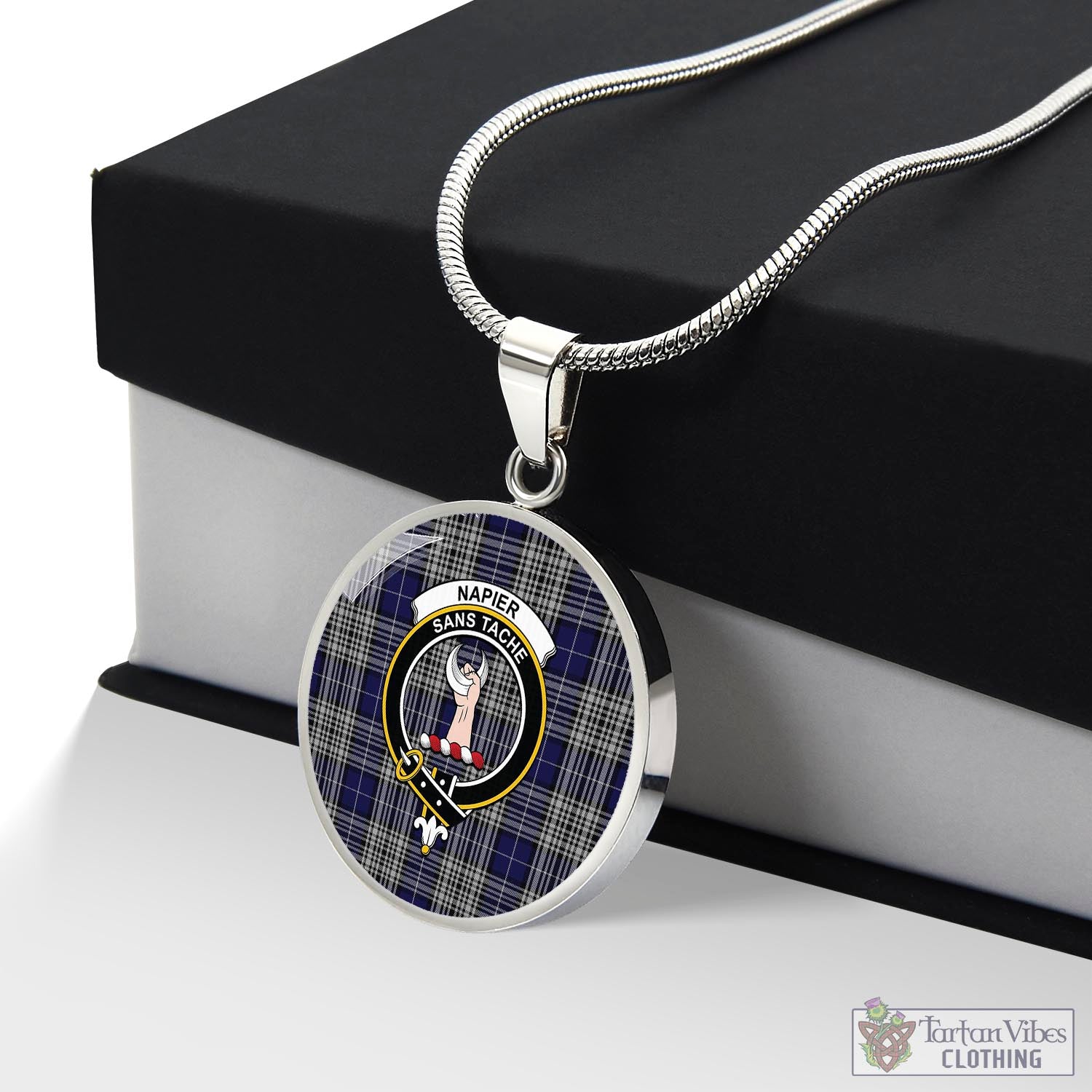 Tartan Vibes Clothing Napier Tartan Circle Necklace with Family Crest