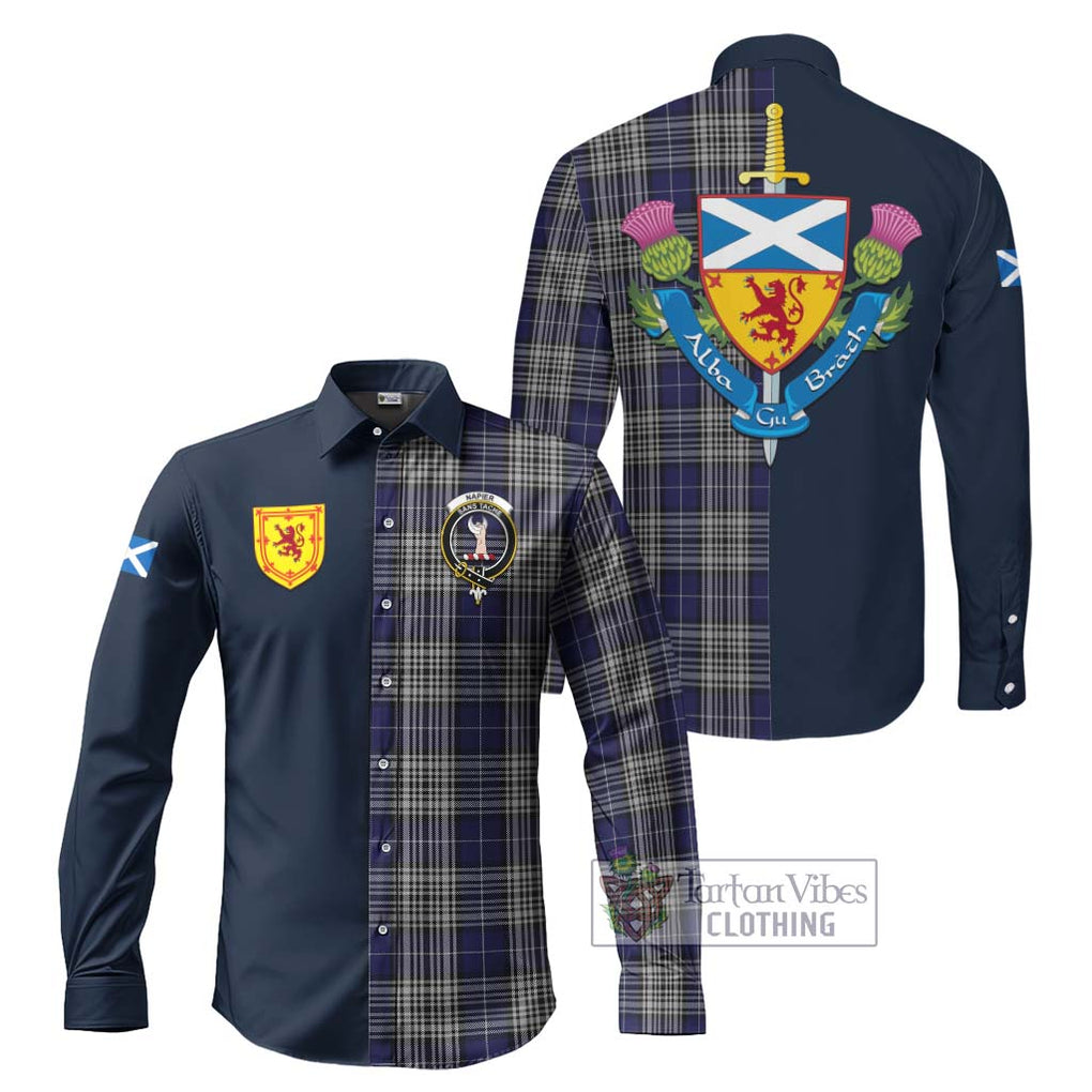 Tartan Vibes Clothing Napier Tartan Long Sleeve Button Shirt with Scottish Lion Royal Arm Half Style