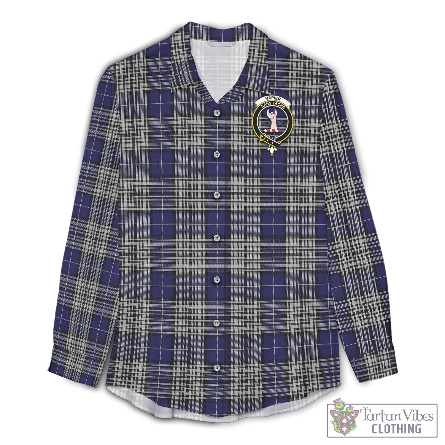 Tartan Vibes Clothing Napier Tartan Womens Casual Shirt with Family Crest