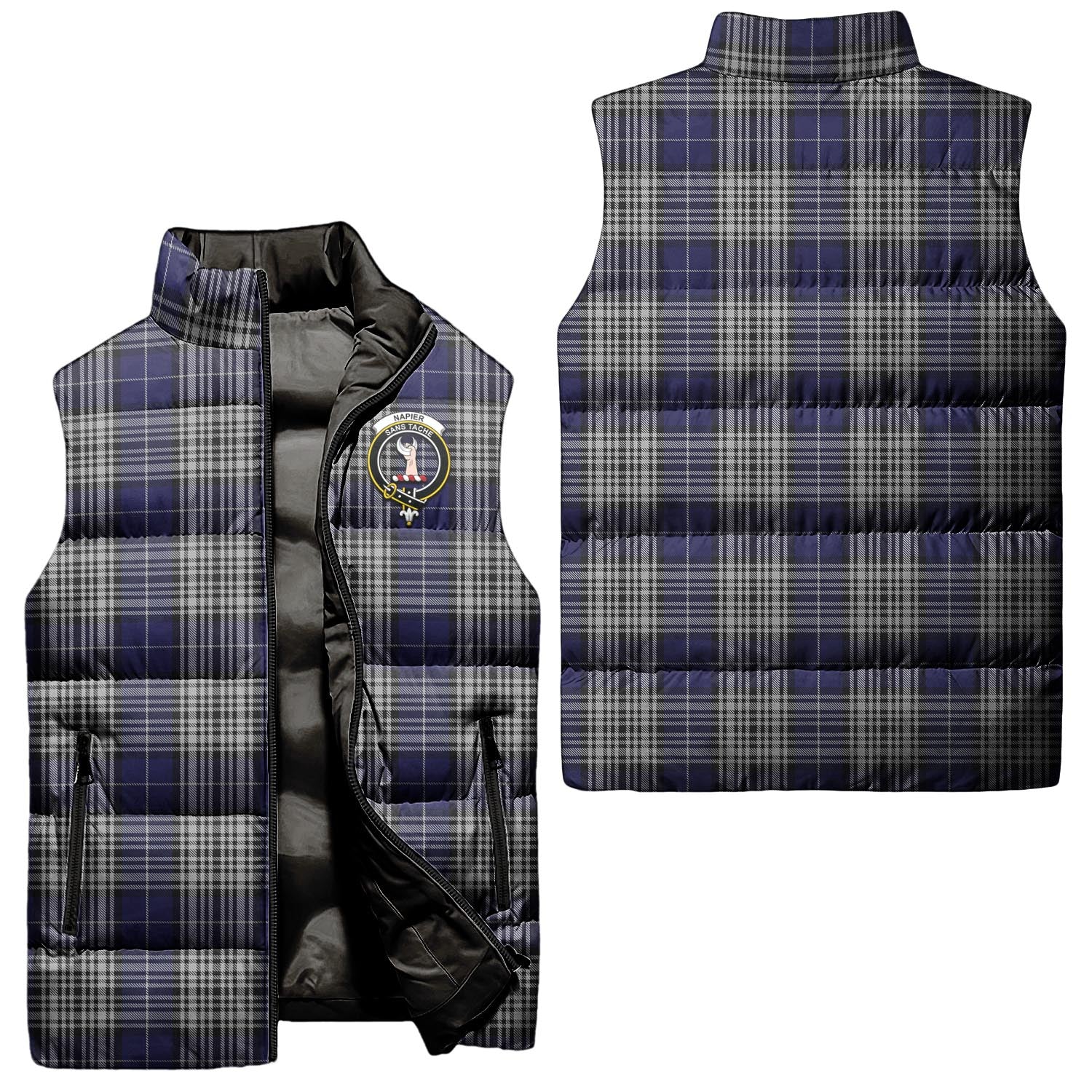 Napier Tartan Sleeveless Puffer Jacket with Family Crest Unisex - Tartanvibesclothing