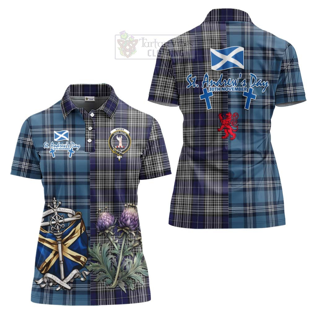 Tartan Vibes Clothing Napier Tartan Women's Polo Shirt Happy St. Andrew's Day Half Tartan Style