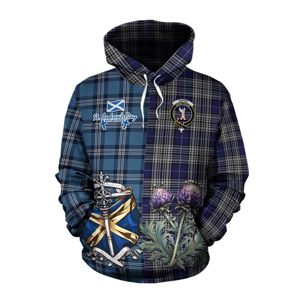 Tartan Vibes Clothing Napier Tartan Cotton Hoodie Happy St. Andrew's Day Half Tartan Style