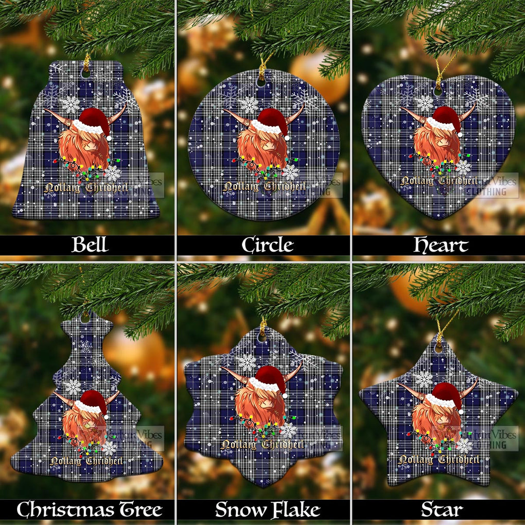 Tartan Vibes Clothing Napier Clan Tartan Ornament with Christmas Twinkle Highland Cattle