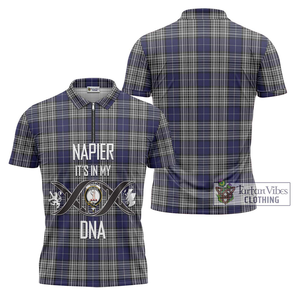 Napier Tartan Zipper Polo Shirt with Family Crest DNA In Me Style Unisex - Tartanvibesclothing Shop