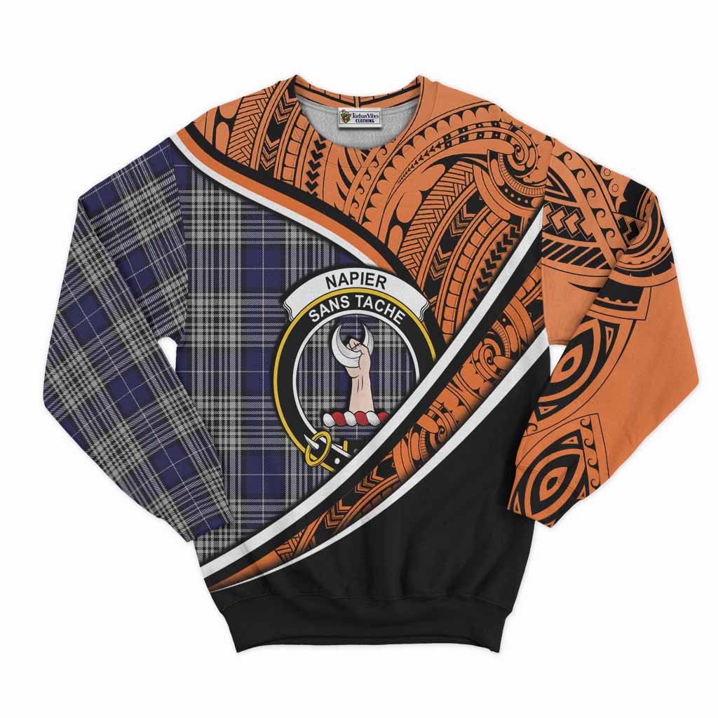 Tartan Vibes Clothing Napier Crest Tartan Sweatshirt with Maori Tattoo Style - Orange Version