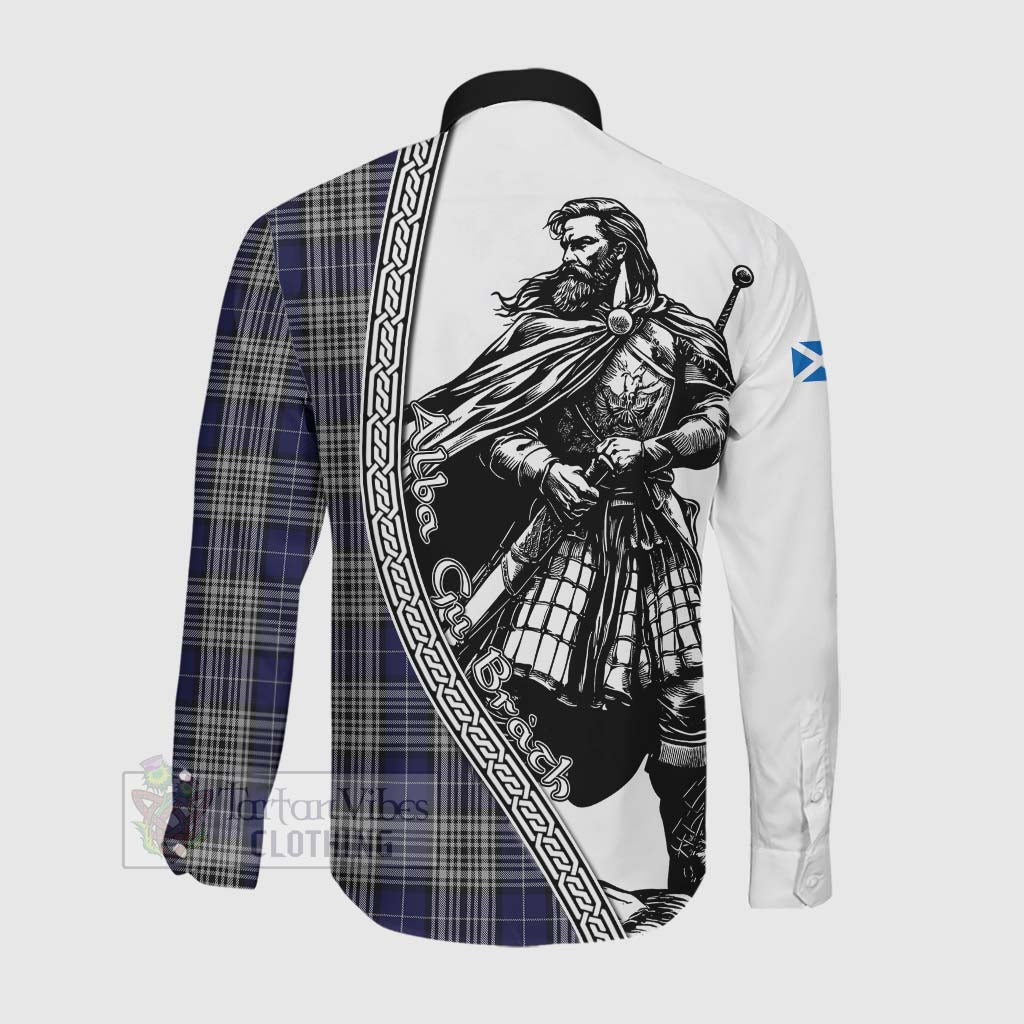 Napier Tartan Clan Crest Long Sleeve Button Shirt with Highlander Warrior Celtic Style Men's Shirt - Tartan Vibes Clothing