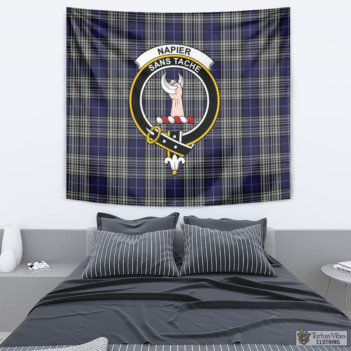 Tartan Vibes Clothing Napier Tartan Tapestry Wall Hanging and Home Decor for Room with Family Crest