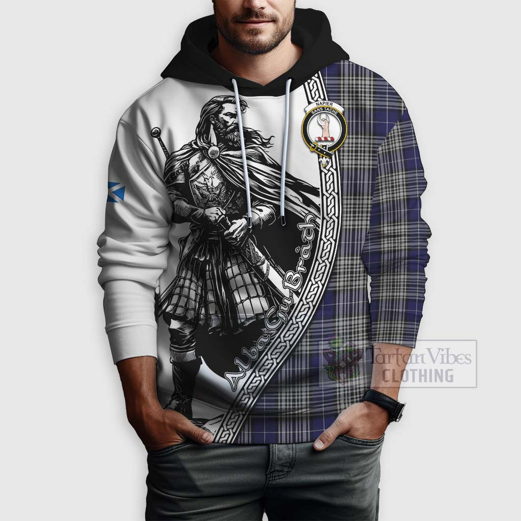 Tartan Vibes Clothing Napier Tartan Clan Crest Hoodie with Highlander Warrior Celtic Style