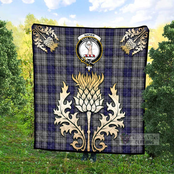 Napier Tartan Quilt with Family Crest and Golden Thistle Style