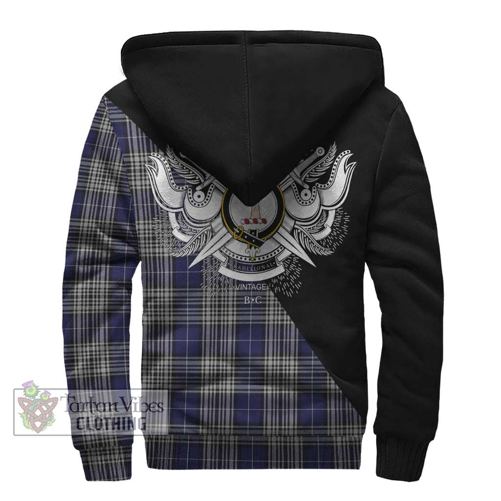 Napier Tartan Sherpa Hoodie with Family Crest and Military Logo Style - Tartanvibesclothing Shop