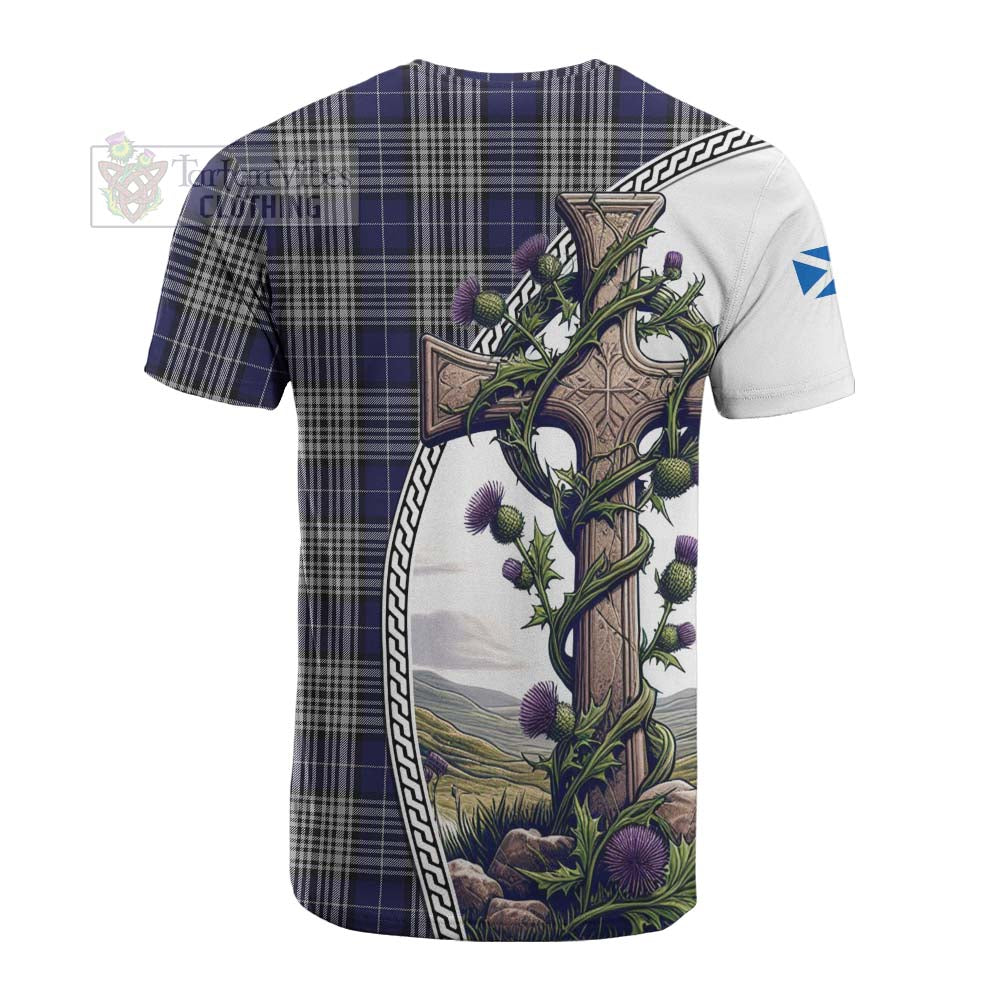 Tartan Vibes Clothing Napier Tartan Cotton T-shirt with Family Crest and St. Andrew's Cross Accented by Thistle Vines