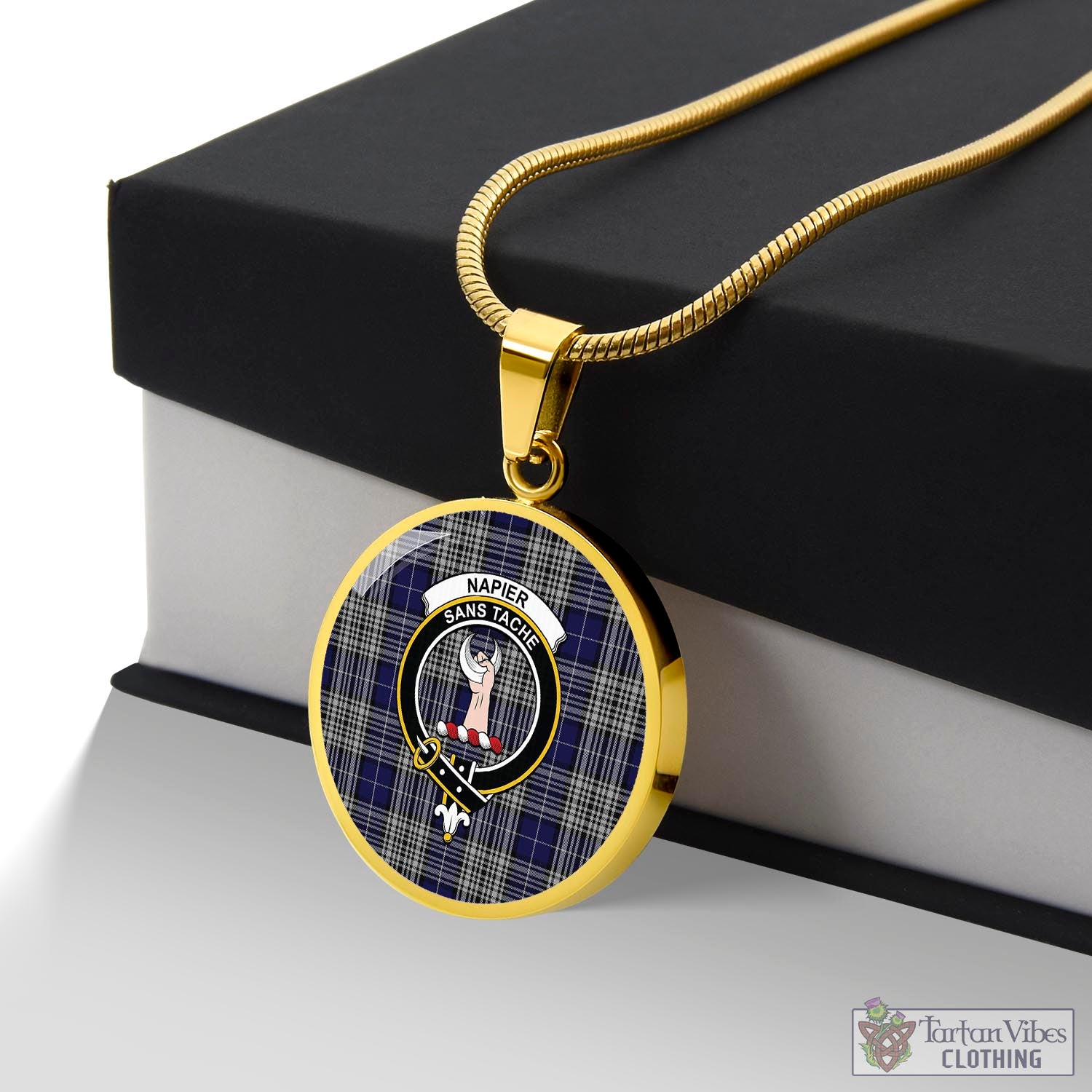 Tartan Vibes Clothing Napier Tartan Circle Necklace with Family Crest