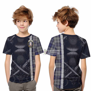 Napier Tartan Kid T-Shirt with Family Crest Cross Sword Thistle Celtic Vibes