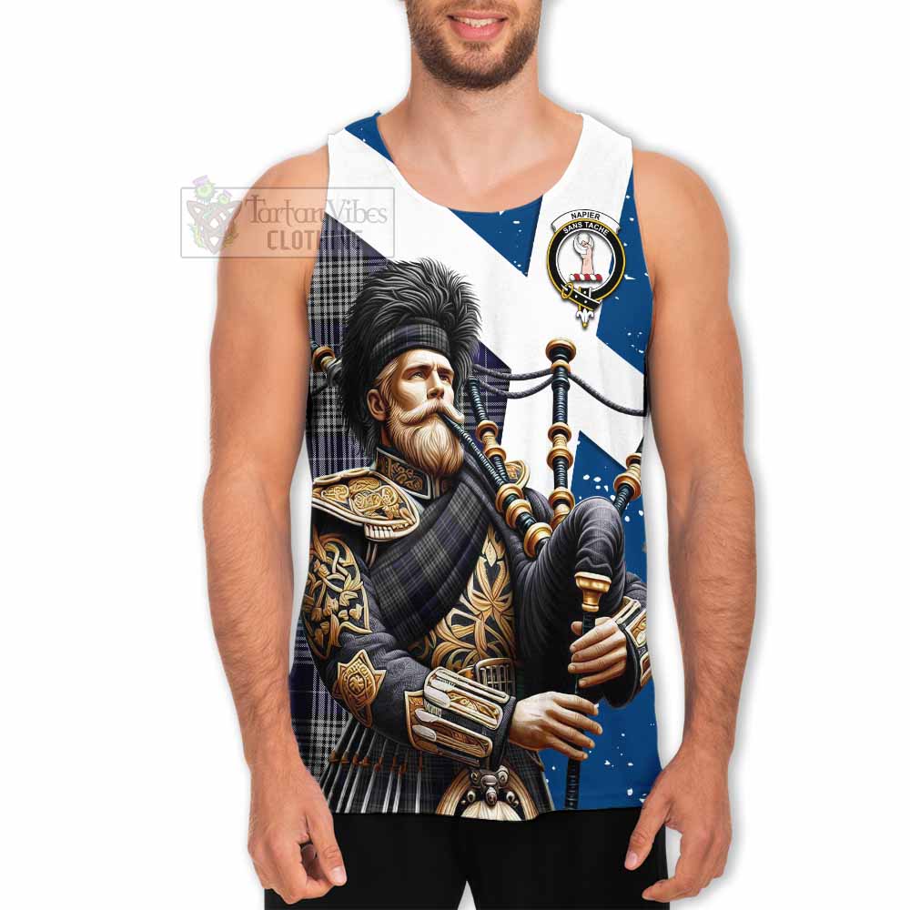 Napier Tartan Men's Tank Top with Family Crest Scottish Bagpiper Vibes