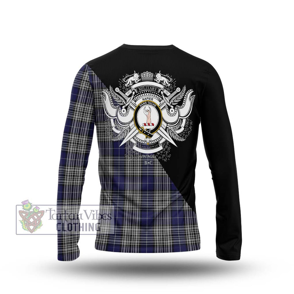 Napier Tartan Long Sleeve T-Shirt with Family Crest and Military Logo Style - Tartanvibesclothing Shop