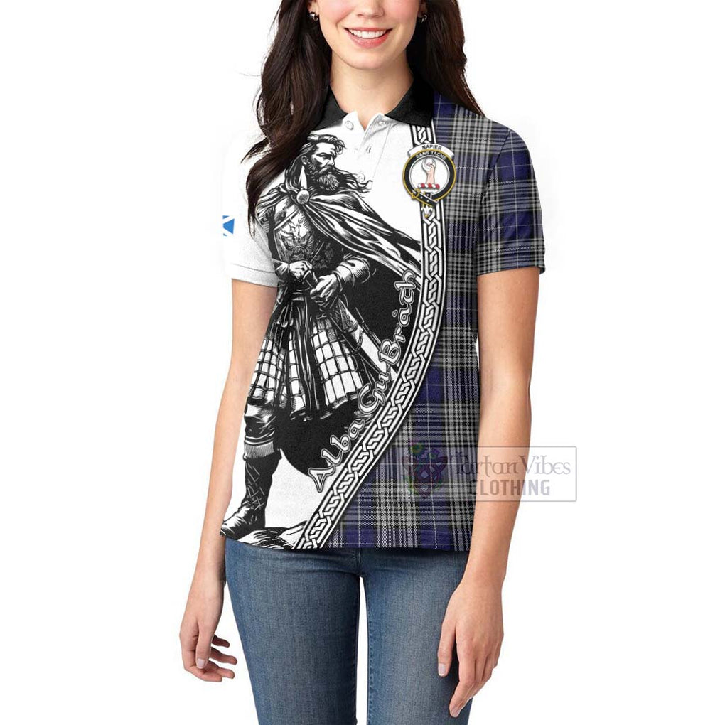 Tartan Vibes Clothing Napier Tartan Clan Crest Women's Polo Shirt with Highlander Warrior Celtic Style