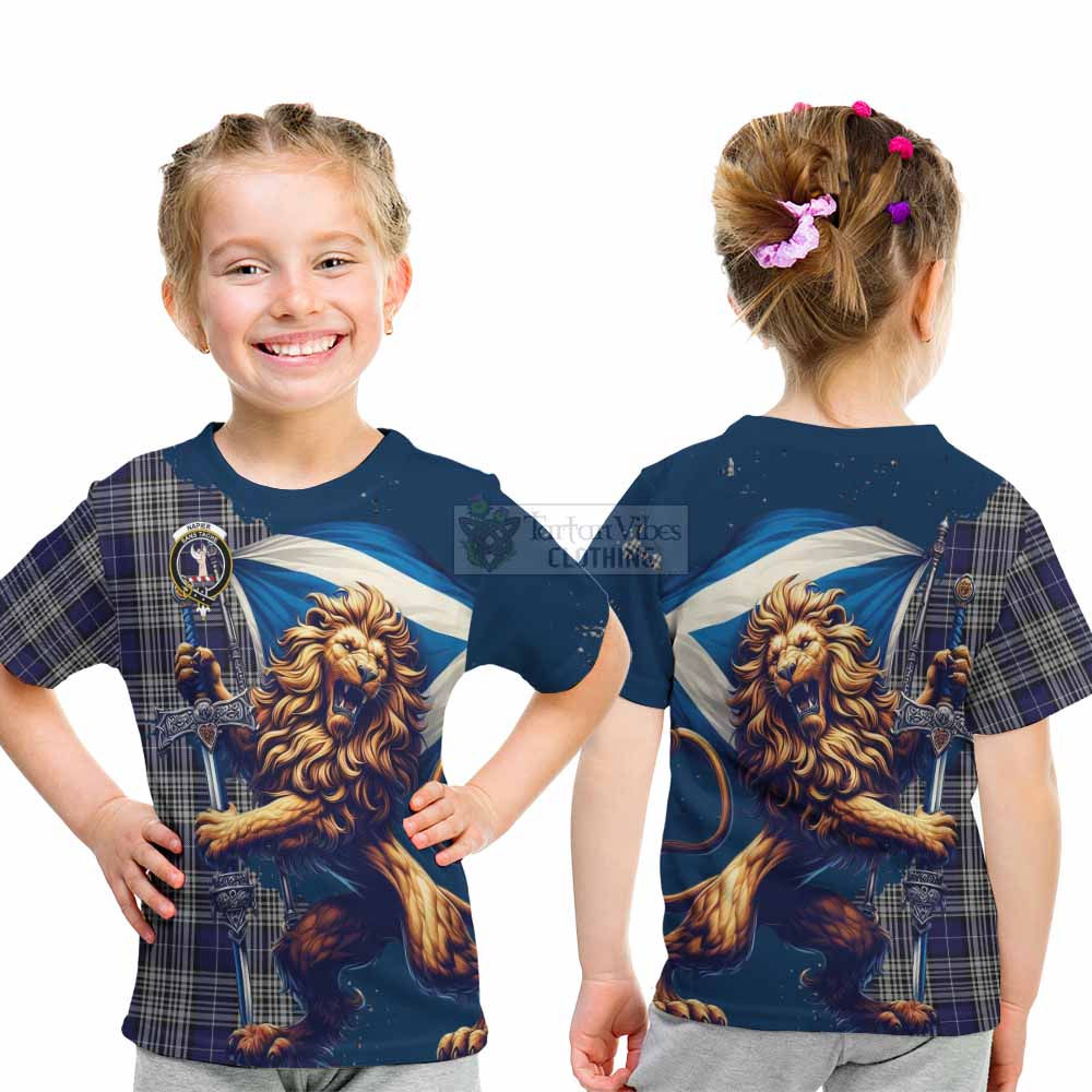 Tartan Vibes Clothing Napier Tartan Family Crest Kid T-Shirt with Scottish Majestic Lion