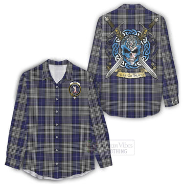 Napier Tartan Women's Casual Shirt with Family Crest Celtic Skull Style