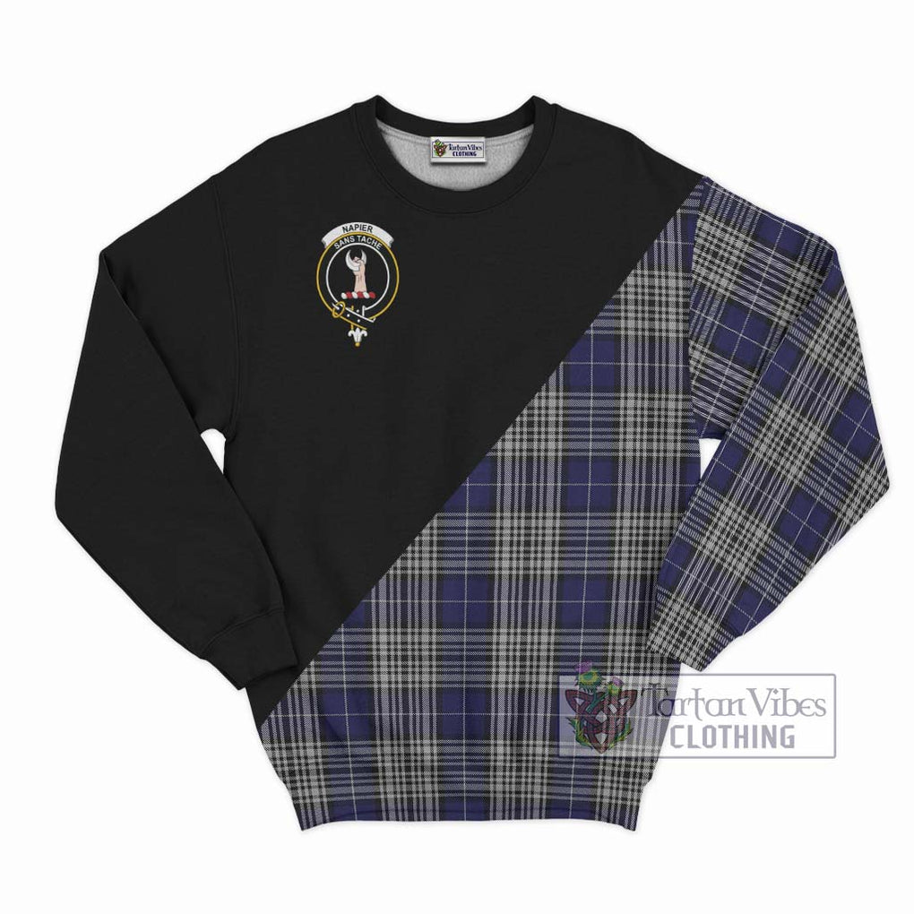 Napier Tartan Sweatshirt with Family Crest and Military Logo Style - Tartanvibesclothing Shop