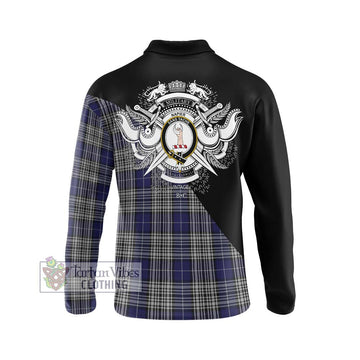 Napier Tartan Long Sleeve Polo Shirt with Family Crest and Military Logo Style