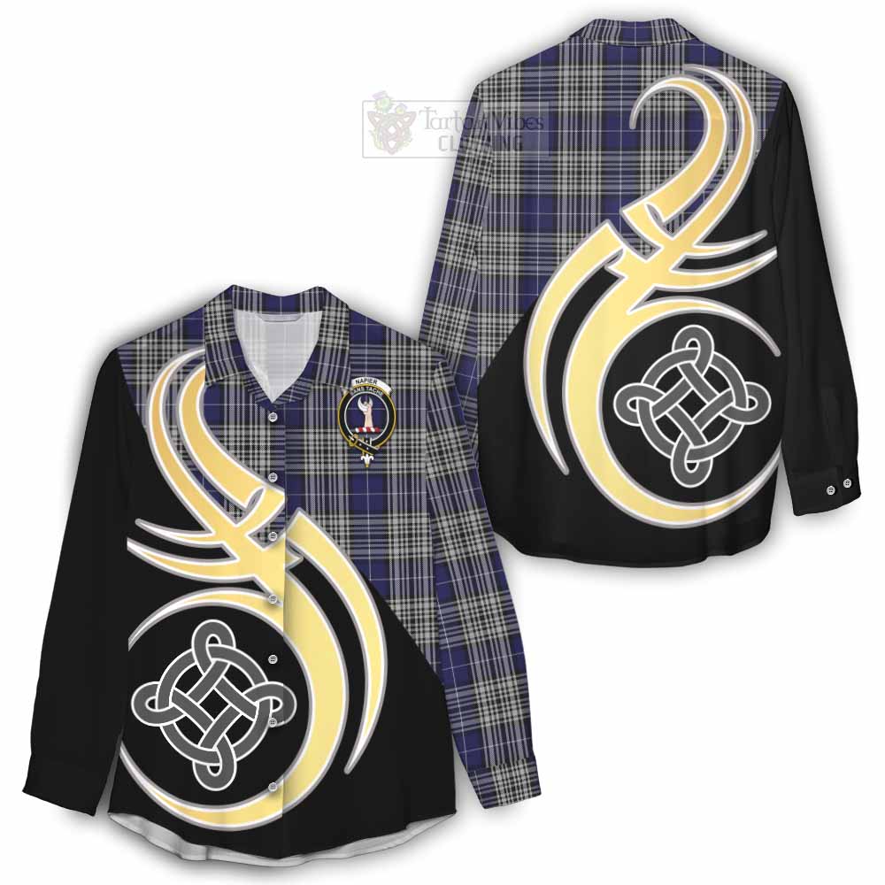 Tartan Vibes Clothing Napier Tartan Women's Casual Shirt with Family Crest and Celtic Symbol Style