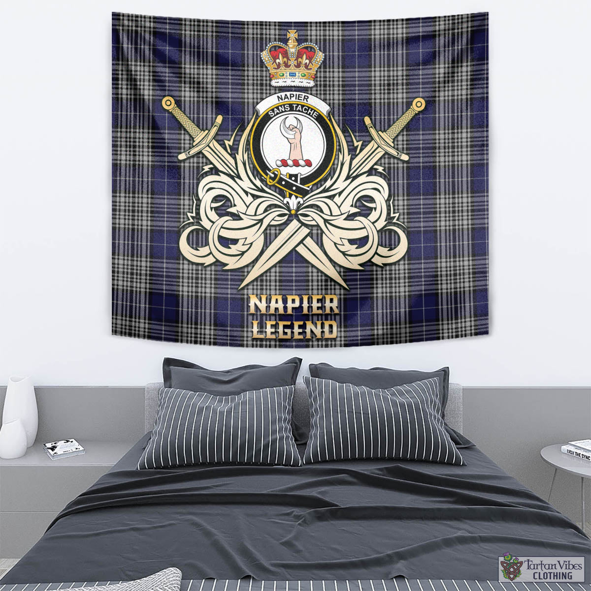 Tartan Vibes Clothing Napier Tartan Tapestry with Clan Crest and the Golden Sword of Courageous Legacy