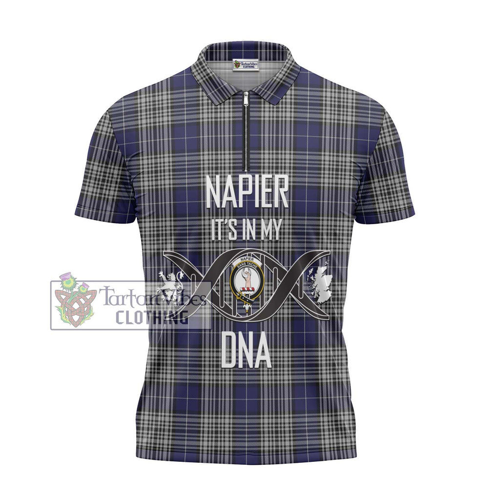 Napier Tartan Zipper Polo Shirt with Family Crest DNA In Me Style - Tartanvibesclothing Shop