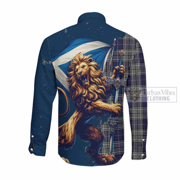 Napier Tartan Family Crest Long Sleeve Button Shirt with Scottish Majestic Lion