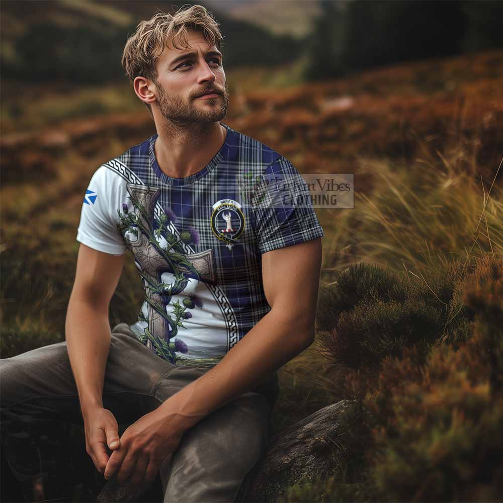 Tartan Vibes Clothing Napier Agnew Tartan T-Shirt with Family Crest and St. Andrew's Cross Accented by Thistle Vines