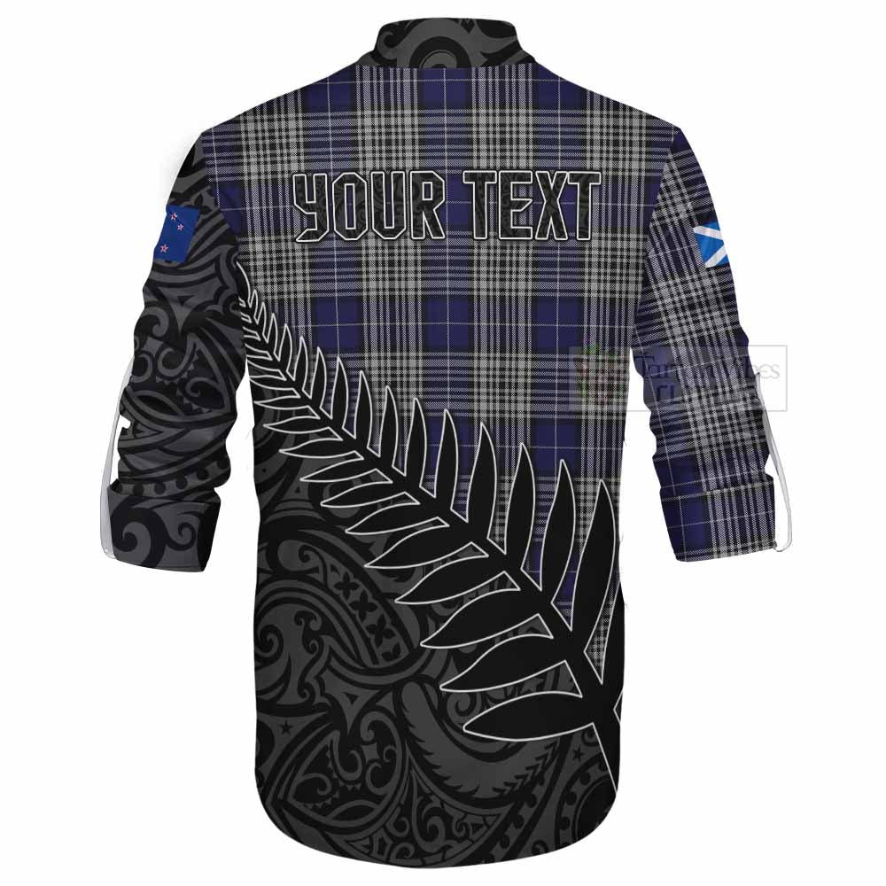 Tartan Vibes Clothing Napier Crest Tartan Ghillie Kilt Shirt with New Zealand Silver Fern Half Style