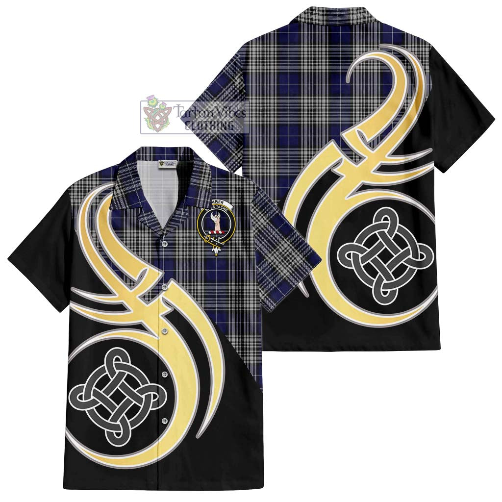 Napier Tartan Short Sleeve Button Shirt with Family Crest and Celtic Symbol Style - Tartan Vibes Clothing